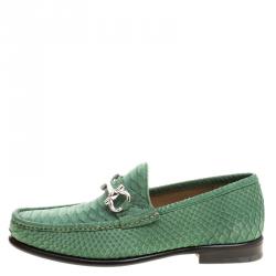 Pre Owned Salvatore Ferragamo Green Python Leather Mason Loafers Size 41