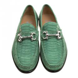 Pre Owned Salvatore Ferragamo Green Python Leather Mason Loafers Size 41