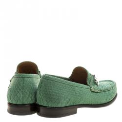 Pre Owned Salvatore Ferragamo Green Python Leather Mason Loafers Size 41