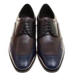 Pre Owned حذاء ديربي سالفاتوري فيراغامو مورانو جلد بروغي ثلاثي اللون مقاس 43.5