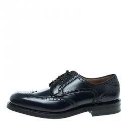 Pre Owned Salvatore Ferragamo Navy Blue Brogue Leather Gabriele Derby Size 42.5