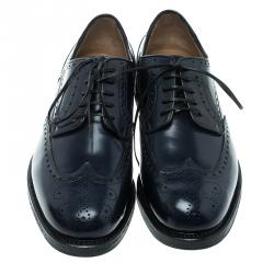 Pre Owned Salvatore Ferragamo Navy Blue Brogue Leather Gabriele Derby Size 42.5