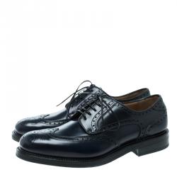 Pre Owned Salvatore Ferragamo Navy Blue Brogue Leather Gabriele Derby Size 42.5