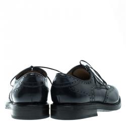 Pre Owned Salvatore Ferragamo Navy Blue Brogue Leather Gabriele Derby Size 42.5