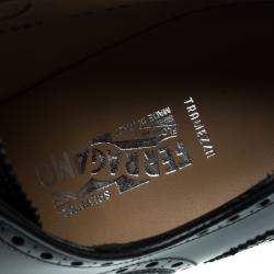 Pre Owned Salvatore Ferragamo Navy Blue Brogue Leather Gabriele Derby Size 42.5