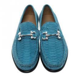 Pre Owned Salvatore Ferragamo Blue Python Leather Mason Loafers Size 41.5