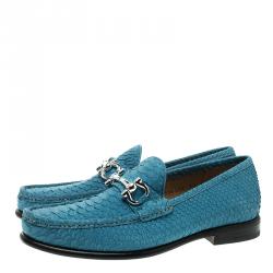 Pre Owned Salvatore Ferragamo Blue Python Leather Mason Loafers Size 41.5