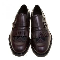 Pre Owned حذاء لوفرز سالفاتوري فيراغامو وينغ تيب جلد بروغي ثنائي اللون بشراشيب مقاس 42.5