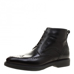 Salvatore Ferragamo Black Brogue Leather Gaiano Wing Tip Ankle Boots Size 43.5