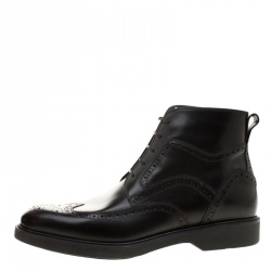 Salvatore Ferragamo Black Brogue Leather Gaiano Wing Tip Ankle Boots Size 43.5