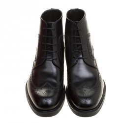 Salvatore Ferragamo Black Brogue Leather Gaiano Wing Tip Ankle Boots Size 43.5