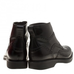 Salvatore Ferragamo Black Brogue Leather Gaiano Wing Tip Ankle Boots Size 43.5