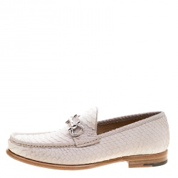 Pre Owned Salvatore Ferragamo Cream Python Leather Mason Gancio Bit Loafers Size 43.5