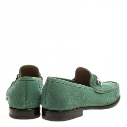 مملوكة مسبقًا حذاء لوفرز سالفاتوري فيراغامو ماسون جلد ثعبان أخضر مقاس 41