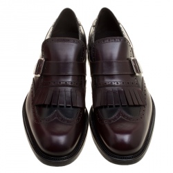 Pre Owned حذاء لوفرز سالفاتوري فيراغامو وينغتيب تفاصيل شراشيب غنزيز جلد بروغي لونين مقاس 43