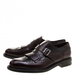 Pre Owned حذاء لوفرز سالفاتوري فيراغامو وينغتيب تفاصيل شراشيب غنزيز جلد بروغي لونين مقاس 43