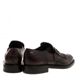 Pre Owned حذاء لوفرز سالفاتوري فيراغامو وينغتيب تفاصيل شراشيب غنزيز جلد بروغي لونين مقاس 43