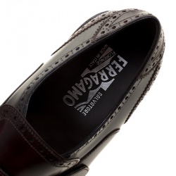 Pre Owned حذاء لوفرز سالفاتوري فيراغامو وينغتيب تفاصيل شراشيب غنزيز جلد بروغي لونين مقاس 43