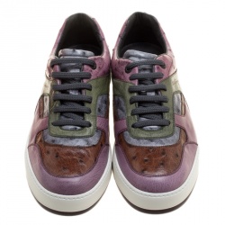 مملوكة مسبقًا حذاء رياضي سالفاتوري فيراغامو مارات جلد نعام ثلاثي اللون بعنق منخفض مقاس 43