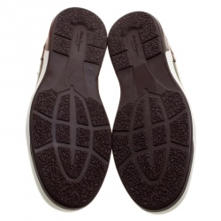 مملوكة مسبقًا حذاء رياضي سالفاتوري فيراغامو مارات جلد نعام ثلاثي اللون بعنق منخفض مقاس 43