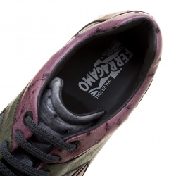 مملوكة مسبقًا حذاء رياضي  سالفاتوري فيراغامو مارات جلد نعام ثلاثي اللون بعنق منخفض مقاس 43