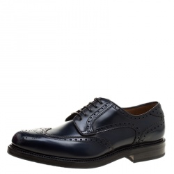 Pre Owned Salvatore Ferragamo Navy Blue Brogue Leather Gabriele Derby Size 42.5