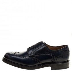 Pre Owned Salvatore Ferragamo Navy Blue Brogue Leather Gabriele Derby Size 42.5