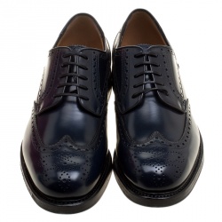 Pre Owned Salvatore Ferragamo Navy Blue Brogue Leather Gabriele Derby Size 42.5
