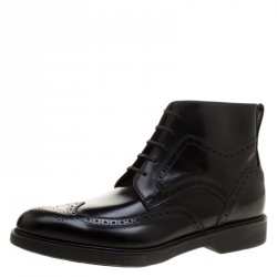 Salvatore Ferragamo Black Brogue Leather Gaiano Wing Tip Ankle Boots Size 45