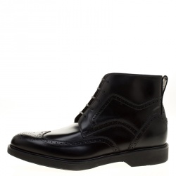 Salvatore Ferragamo Black Brogue Leather Gaiano Wing Tip Ankle Boots Size 45