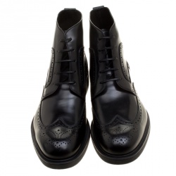 Salvatore Ferragamo Black Brogue Leather Gaiano Wing Tip Ankle Boots Size 45