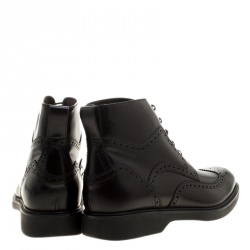 Salvatore Ferragamo Black Brogue Leather Gaiano Wing Tip Ankle Boots Size 45