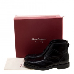 Salvatore Ferragamo Black Brogue Leather Gaiano Wing Tip Ankle Boots Size 45