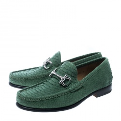 Pre Owned حذاء لوفرز سالفاتوري فيراغامو ماسون جلد ثعبان أخضر مقاس 42