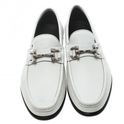 Pre Owned حذاء لوفرز سالفاتوري فيراغامو مايسون جلد أبيض مقاس 42.5