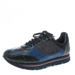 Salvatore Ferragamo Multicolor Croc Leather Michael Lace Up Sneakers Size 41.5