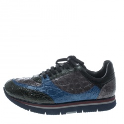 Salvatore Ferragamo Multicolor Croc Leather Michael Lace Up Sneakers Size 41.5