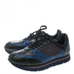 Salvatore Ferragamo Multicolor Croc Leather Michael Lace Up Sneakers Size 41.5