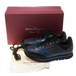 Salvatore Ferragamo Multicolor Croc Leather Michael Lace Up Sneakers Size 41.5