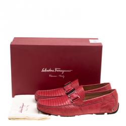 Pre Owned حذاء لوفرز سالفاتوري فيراغامو سارديغنا جلد برتقالي محمر مقاس 41.5