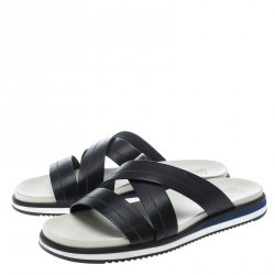 Salvatore Ferragamo Black Leather Lao Sandals Size 43