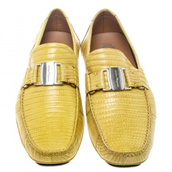 Pre Owned حذاء لوفرز سالفاتوري فيراغامو سارديغنا جلد سحالي أصفر مقاس 42