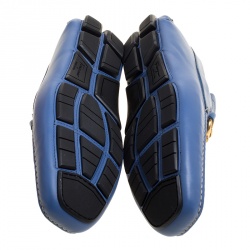 Pre Owned Salvatore Ferragamo Blue Leather Parigi Gancini Driver Loafers Size 44