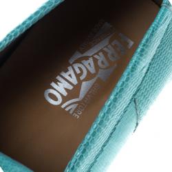 مملوكة مسبقًا حذاء لوفرز سالفاتوري فيراغامو سارديغنا جلد سحالي أخضر أكوا مقاس 42