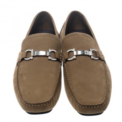 Pre Owned Salvatore Ferragamo Dark Beige Nubuck Londra Loafers Size 42