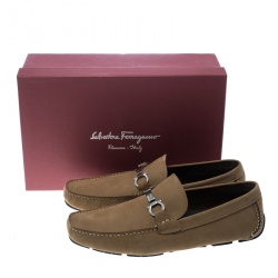 Pre Owned Salvatore Ferragamo Dark Beige Nubuck Londra Loafers Size 42