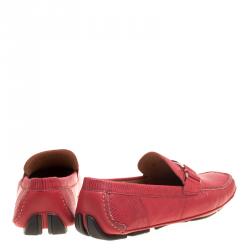 Pre Owned Salvatore Ferragamo Coral Red Lizard Sardegna Loafers Size 44