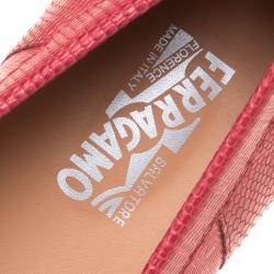 Pre Owned Salvatore Ferragamo Coral Red Lizard Sardegna Loafers Size 44