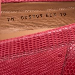 Pre Owned Salvatore Ferragamo Coral Red Lizard Sardegna Loafers Size 44