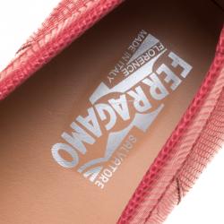 Pre Owned Salvatore Ferragamo Coral Red Lizard Sardegna Loafers Size 42